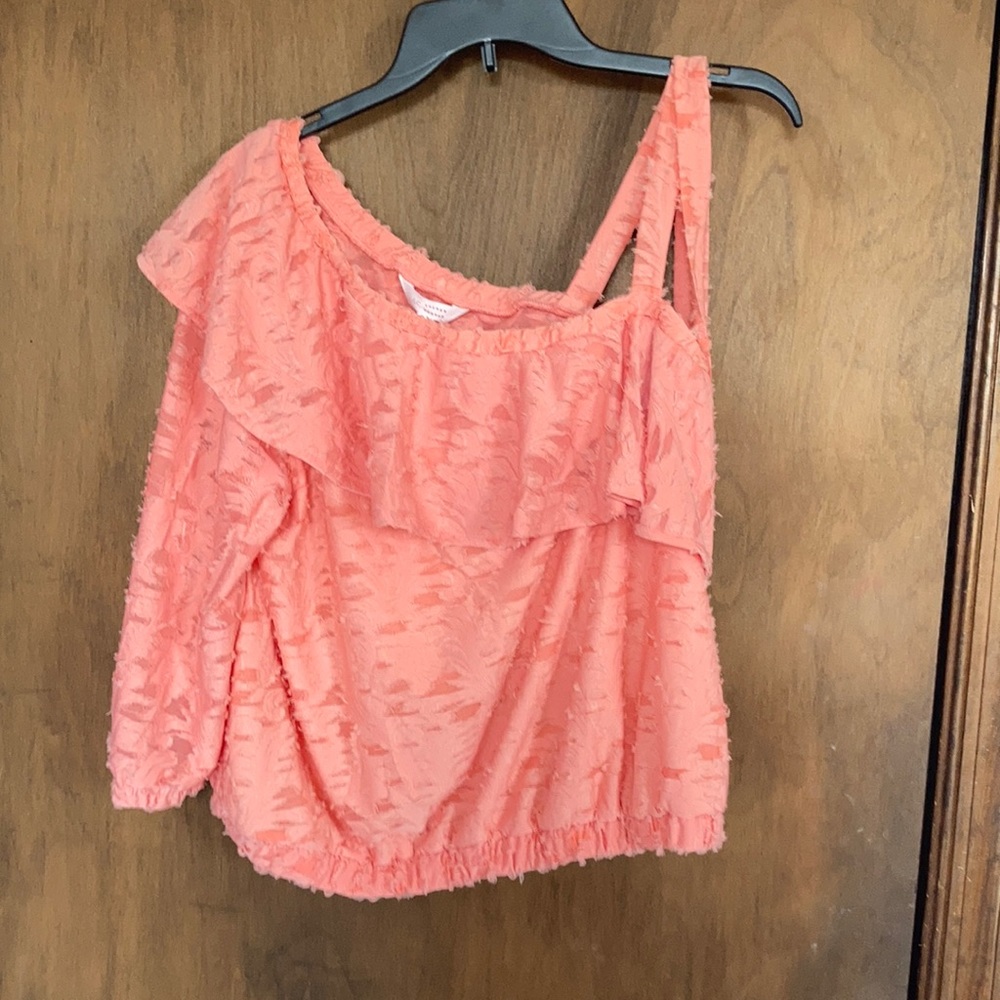 LC Lauren Conrad boho peachy texture ruffle neck boho top M L or XXL - Picture 4 of 16